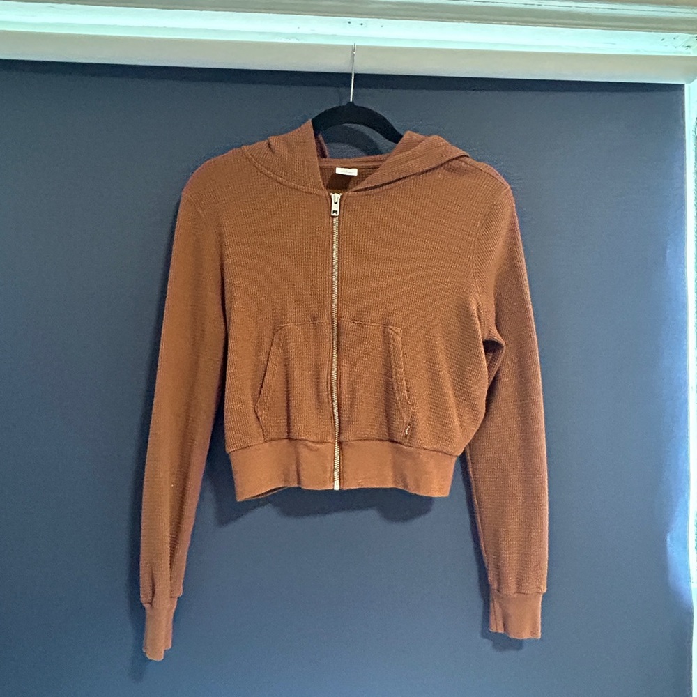 TNA Cropped Zip Hoodie in Rust Brown